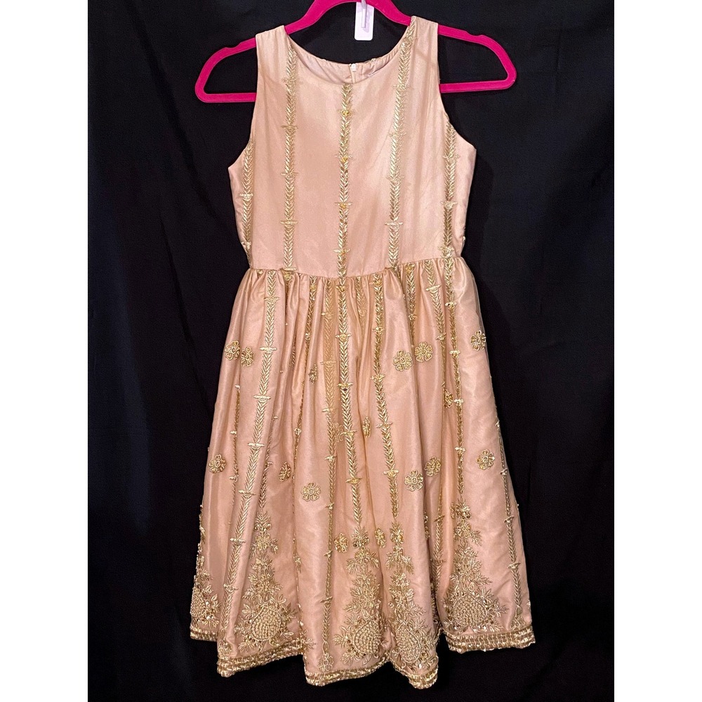 Chasing Fireflies Girls Beige Gold Embroidered Formal Dress Size 12